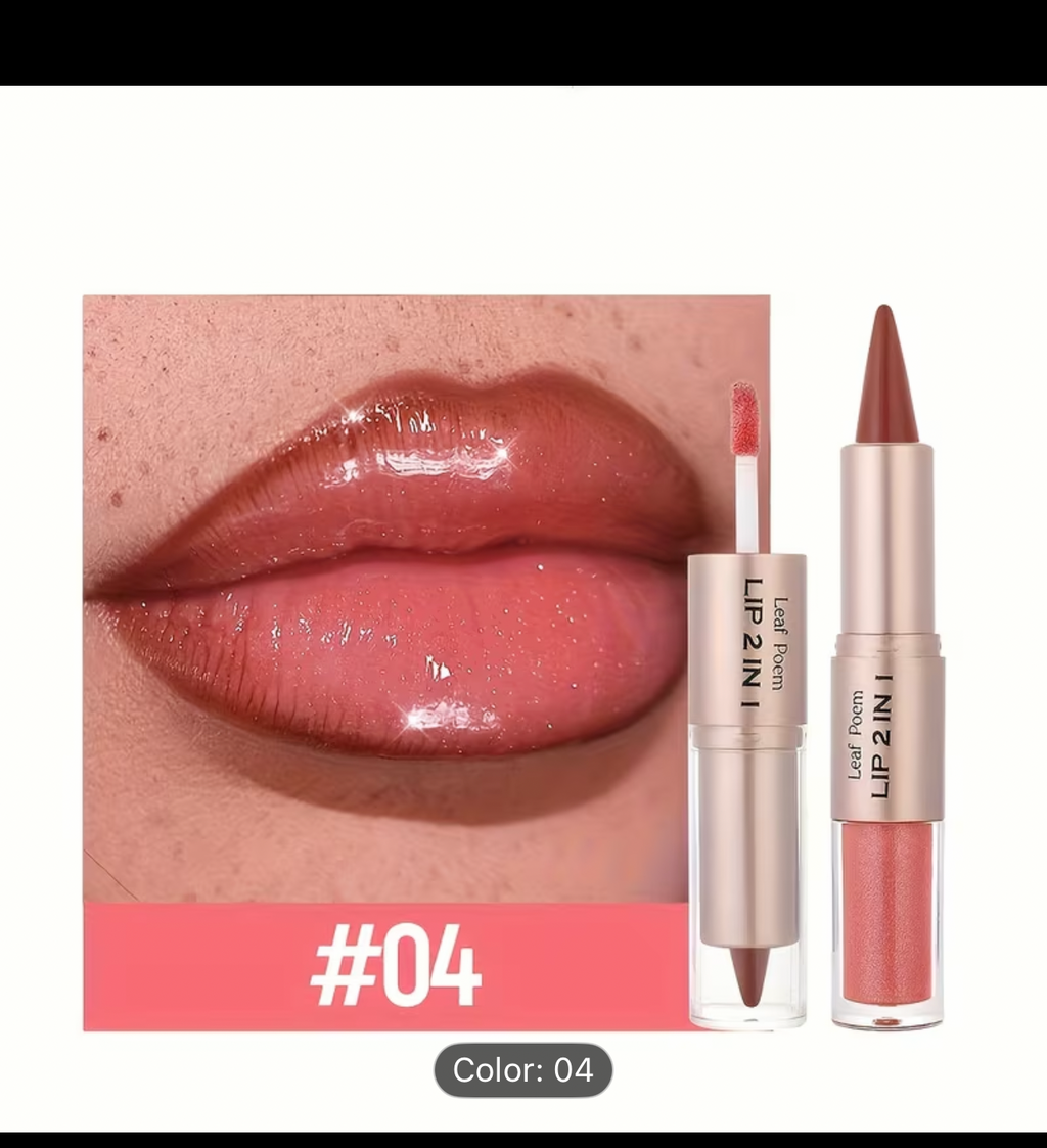 Lip Liner Lip Gloss Double-head Two-in-one Makeup Product - Matte Lip Liner, Mirror-like Lip Gloss, Lip Cream - with Glossy Finish - Perfect Gift Choice