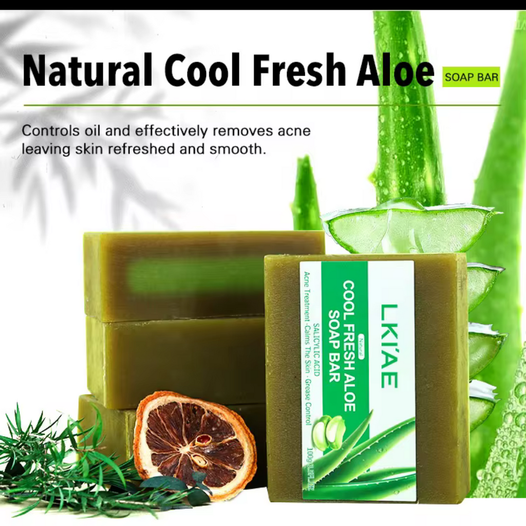 Hot Selling 100g Solid Effective Acne Removal Facial Glowing Smoothing Deep Cleansing Bath Cool Fresh Aloe Face Soap Bar