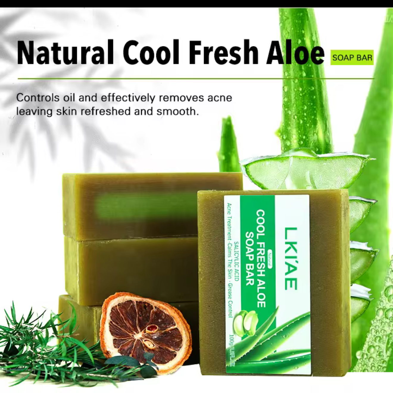 Hot Selling 100g Solid Effective Acne Removal Facial Glowing Smoothing Deep Cleansing Bath Cool Fresh Aloe Face Soap Bar