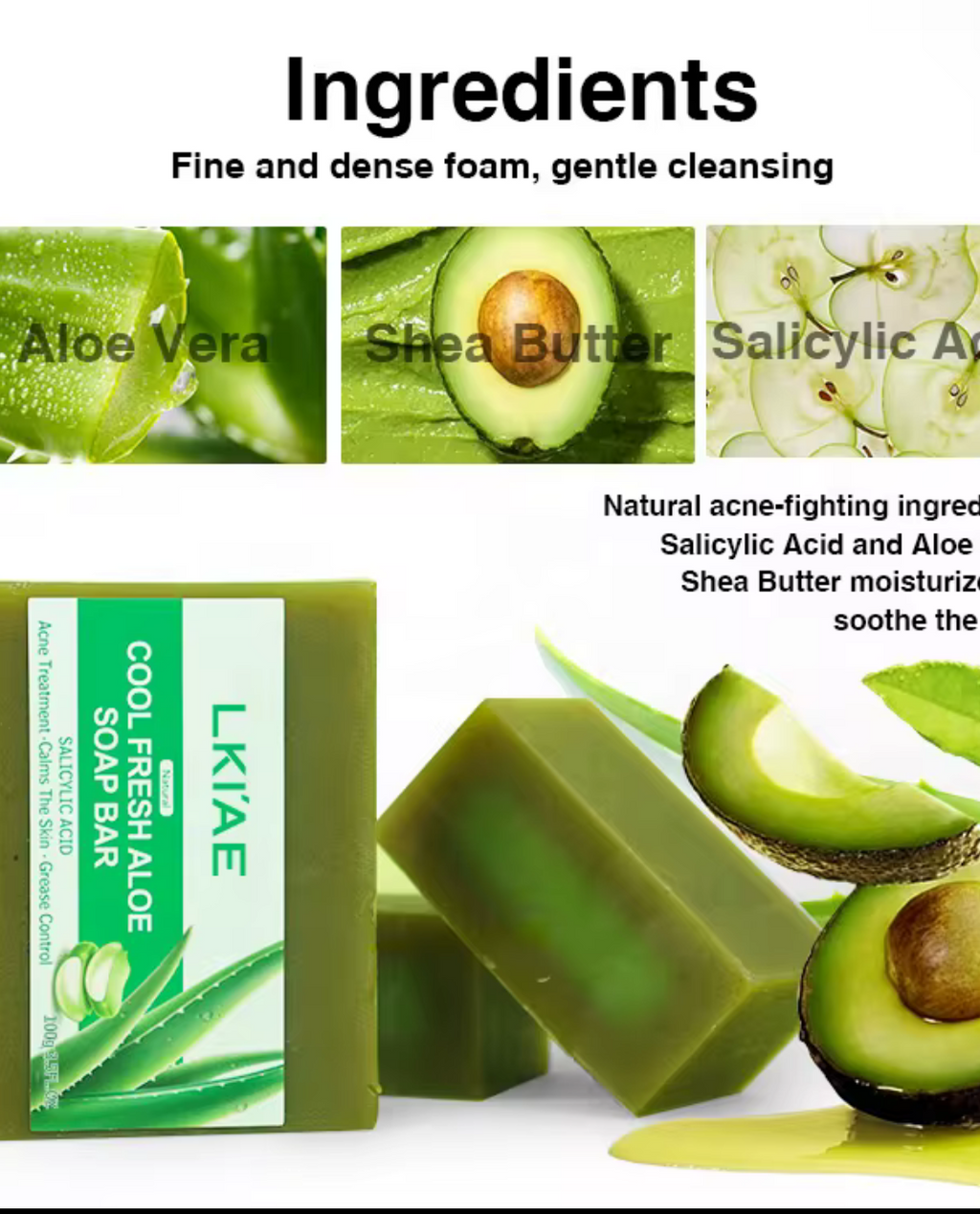 Hot Selling 100g Solid Effective Acne Removal Facial Glowing Smoothing Deep Cleansing Bath Cool Fresh Aloe Face Soap Bar